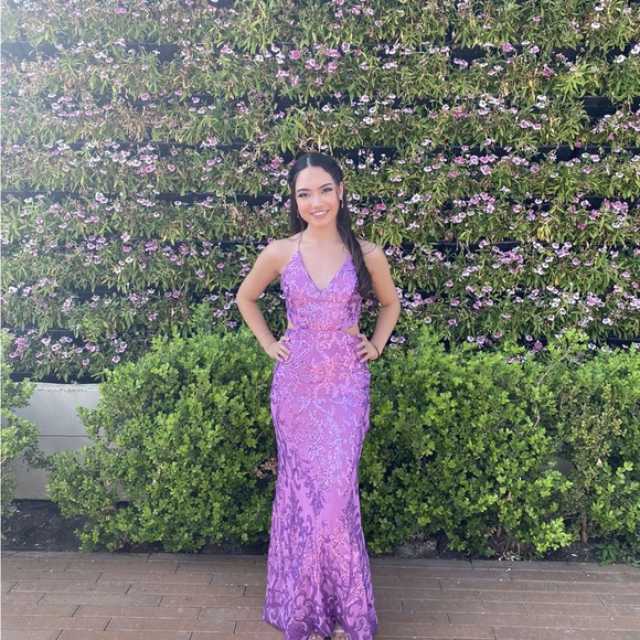 Windsor purple sparkly prom dress with open back - Picture 3 of 5